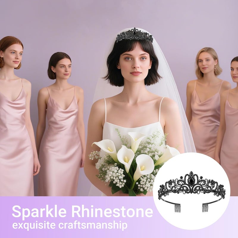 Queenship Tiara Crown for Women, Queen Tiara for Birthday Prom Bridal Party Custome Black - Image 5